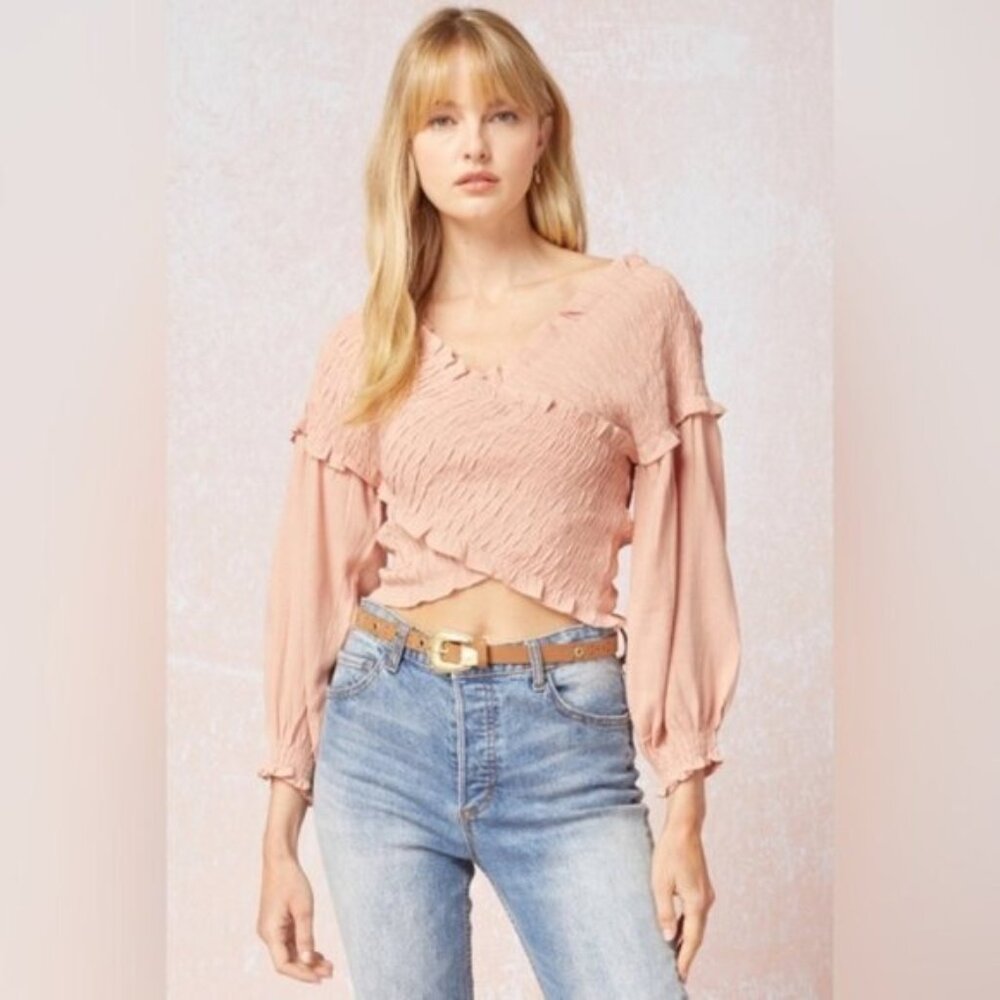 Entro | New Salmon Coral Criss Cross Blouse Cottagecore Country New Medium Crop